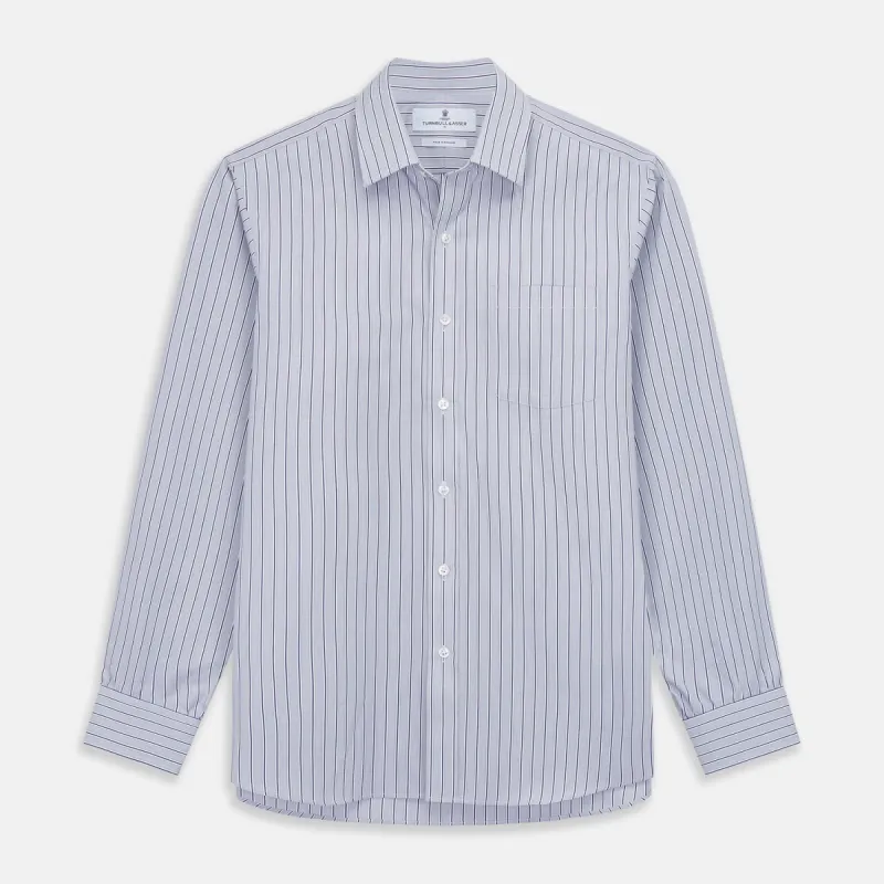 Navy & Blue Stripe Weekend Fit Shirt with Derby Collar and Single Button Cuffs sold by Turnbull & Asser