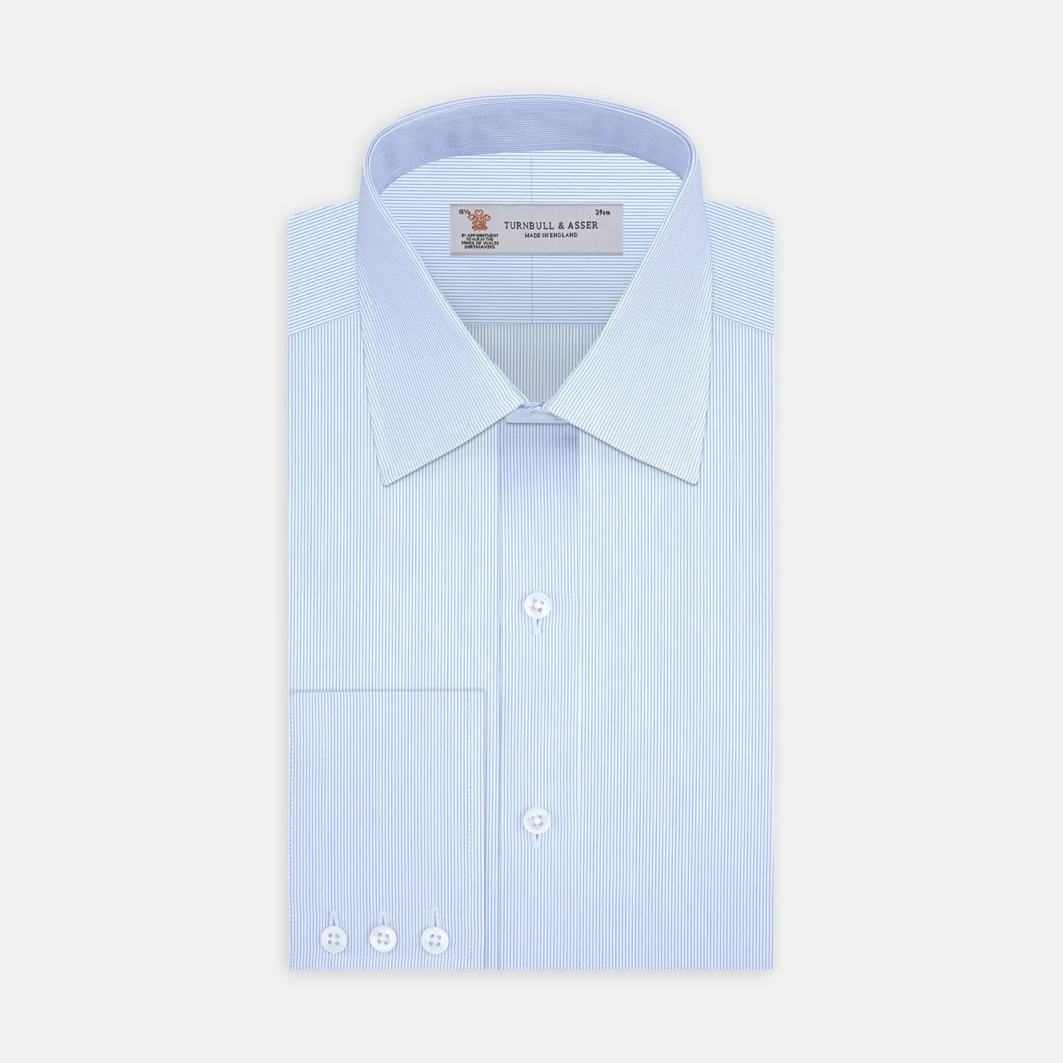 Blue Hairline Stripe Shirt with T&A Collar and 3-Button Cuffs sold by Turnbull & Asser