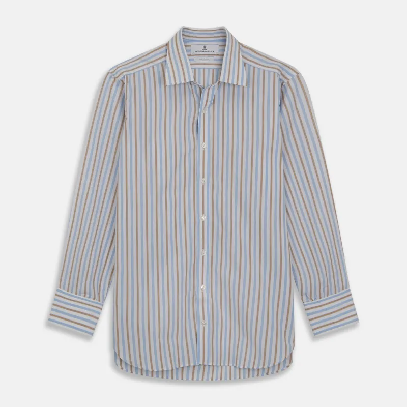 Blue and Brown Stripe Poplin Shirt with T&A Collar and Three-Button Cuffs sold by Turnbull & Asser