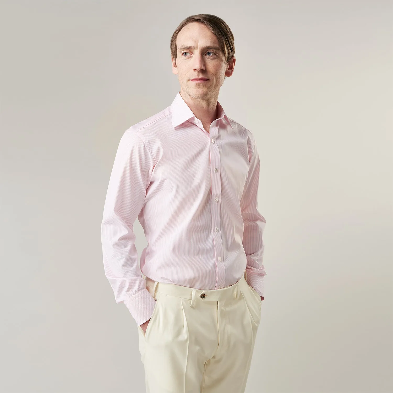 Pink Fine Stripe Regular Fit Shirt with T&A Collar sold by Turnbull & Asser product image thumbnail 2