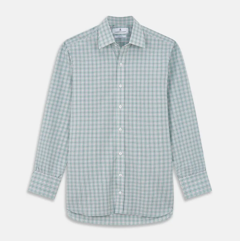Green, Navy & Pink Check Regular Fit Shirt with T&A Collar and 3 Button Cuffs sold by Turnbull & Asser