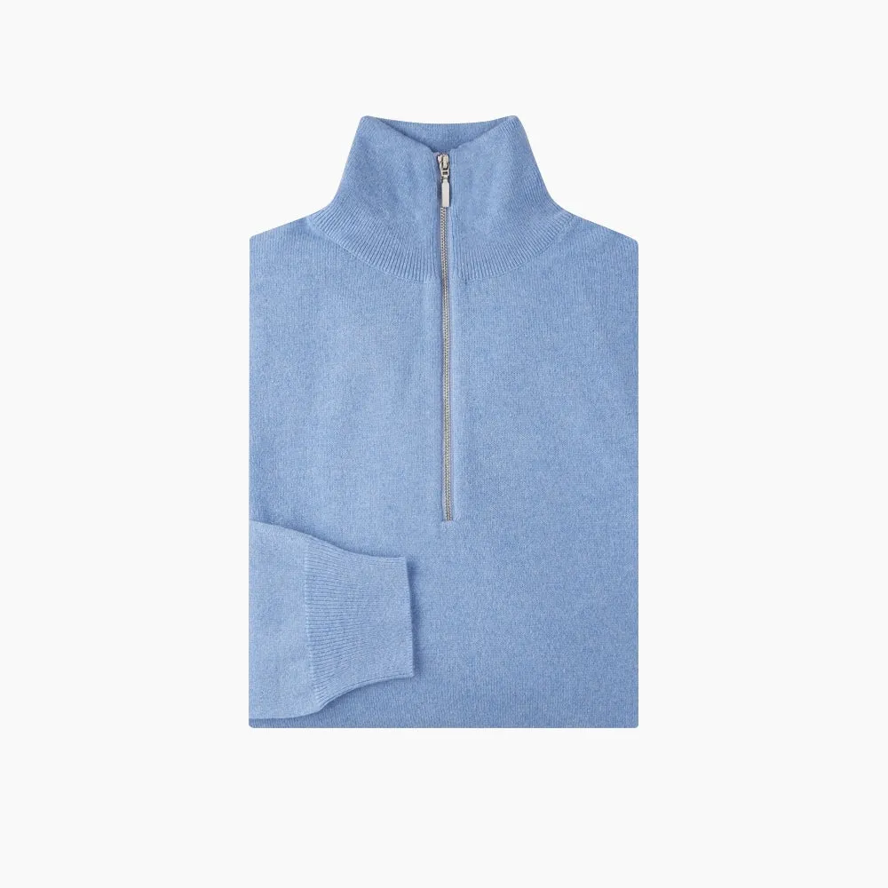 Sky Blue Half-Zip Cashmere Jumper sold by Turnbull & Asser product image thumbnail 3