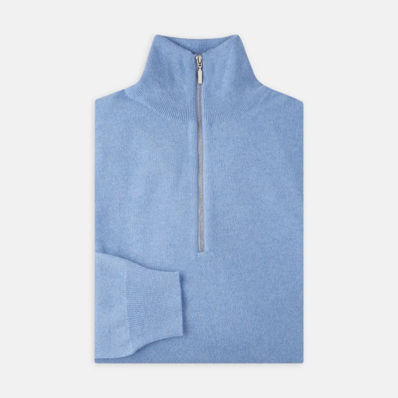 Sky Blue Half-Zip Cashmere Jumper sold by Turnbull & Asser