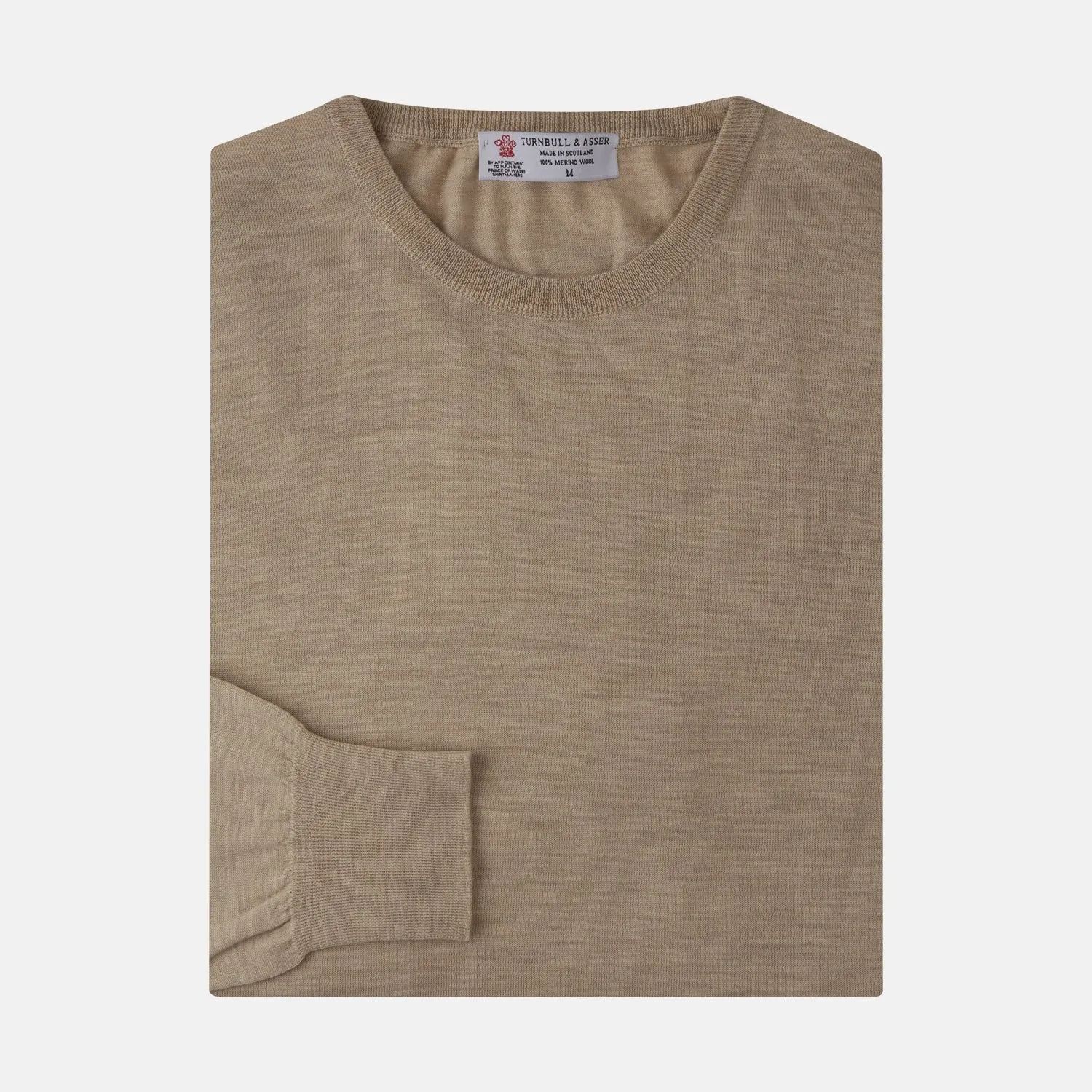 Camel Fine Merino Crewneck Jumper sold by Turnbull & Asser