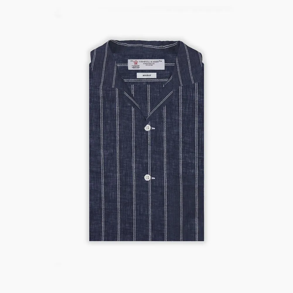 Holiday Fit Stripe Linen Short Sleeve Shirt with Revere Collar sold by Turnbull & Asser product image thumbnail 4