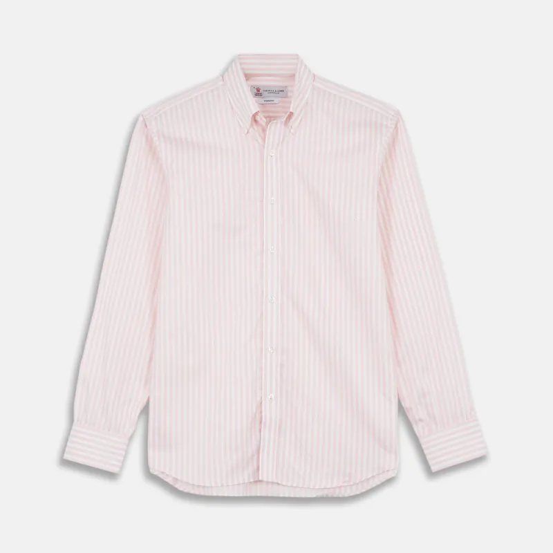 Weekend Fit Pink Stripe Cotton Shirt with Dorset Collar and 1-Button Cuffs sold by Turnbull & Asser