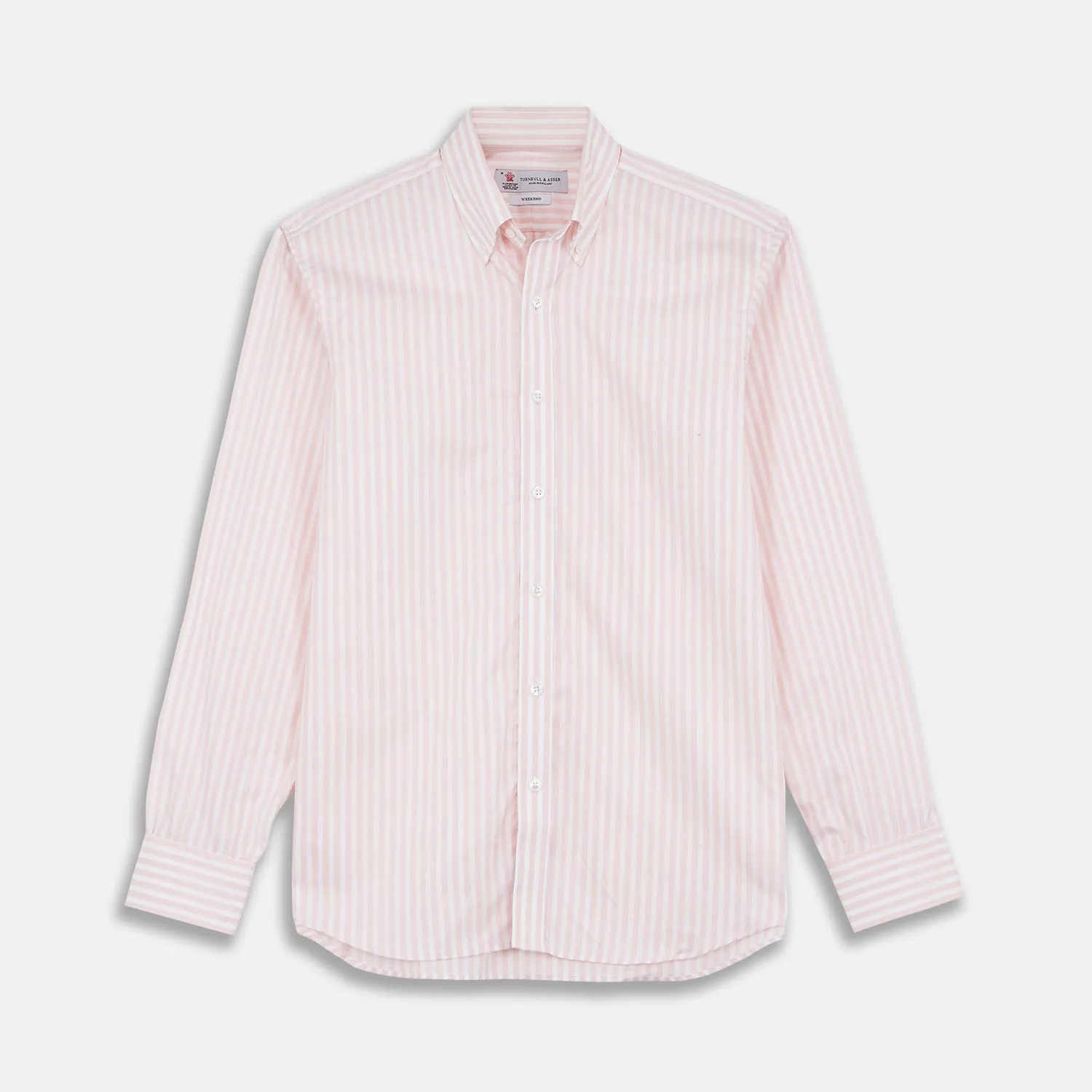 Weekend Fit Pink Stripe Cotton Shirt with Dorset Collar and 1-Button Cuffs sold by Turnbull & Asser