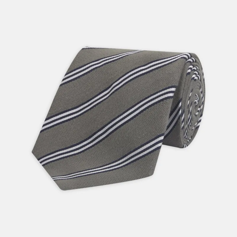 Grey Diagonal Stripe Cotton and Silk Tie sold by Turnbull & Asser