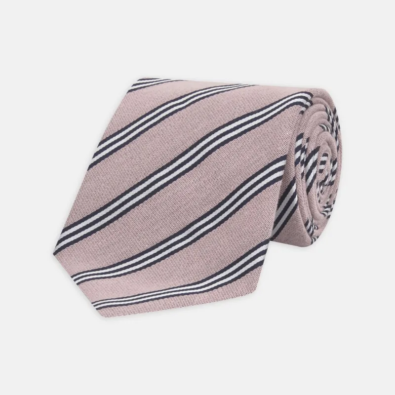 Pastel Pink Diagonal Stripe Cotton and Silk Tie sold by Turnbull & Asser