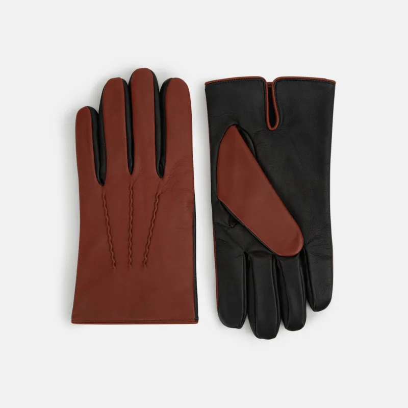 Brown/Ebony Cashmere-Lined Hairsheep Leather Touchscreen Gloves sold by Turnbull & Asser