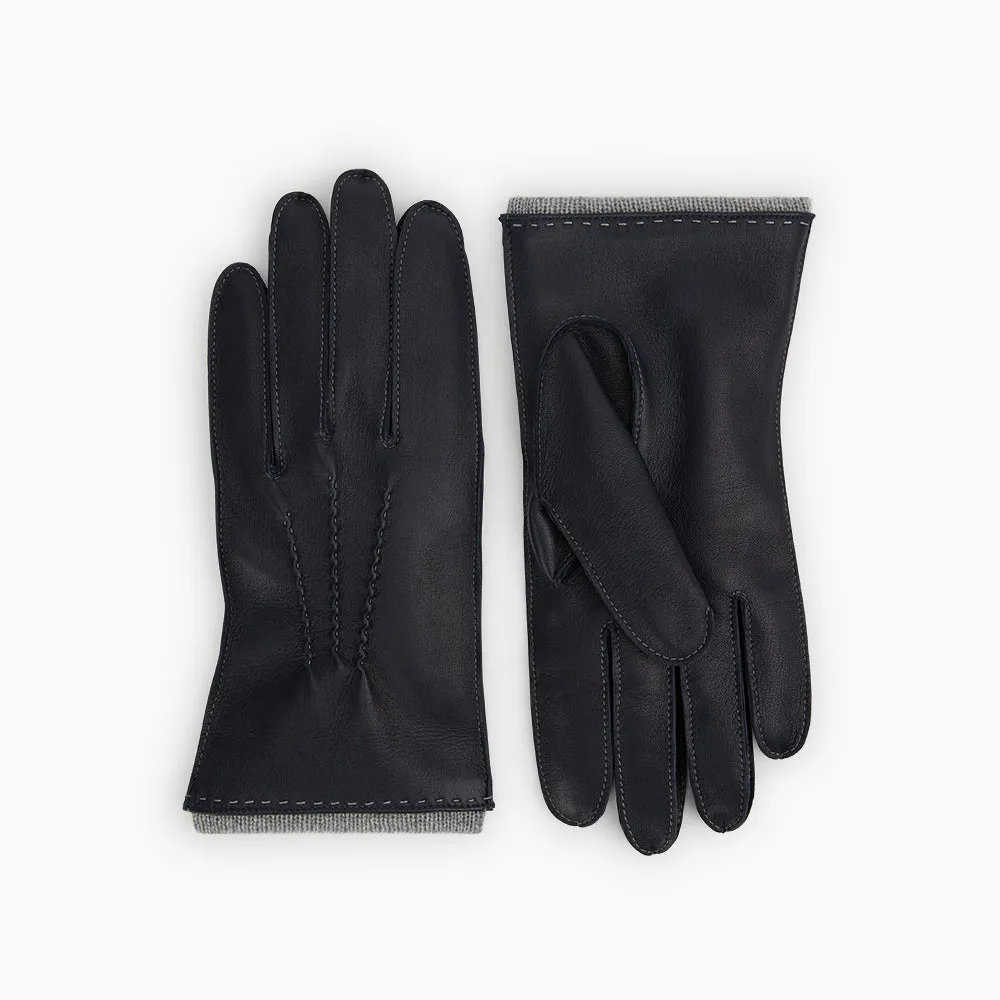 Navy/Grey Cashmere-Lined Hairsheep Leather Gloves sold by Turnbull & Asser product image thumbnail 3