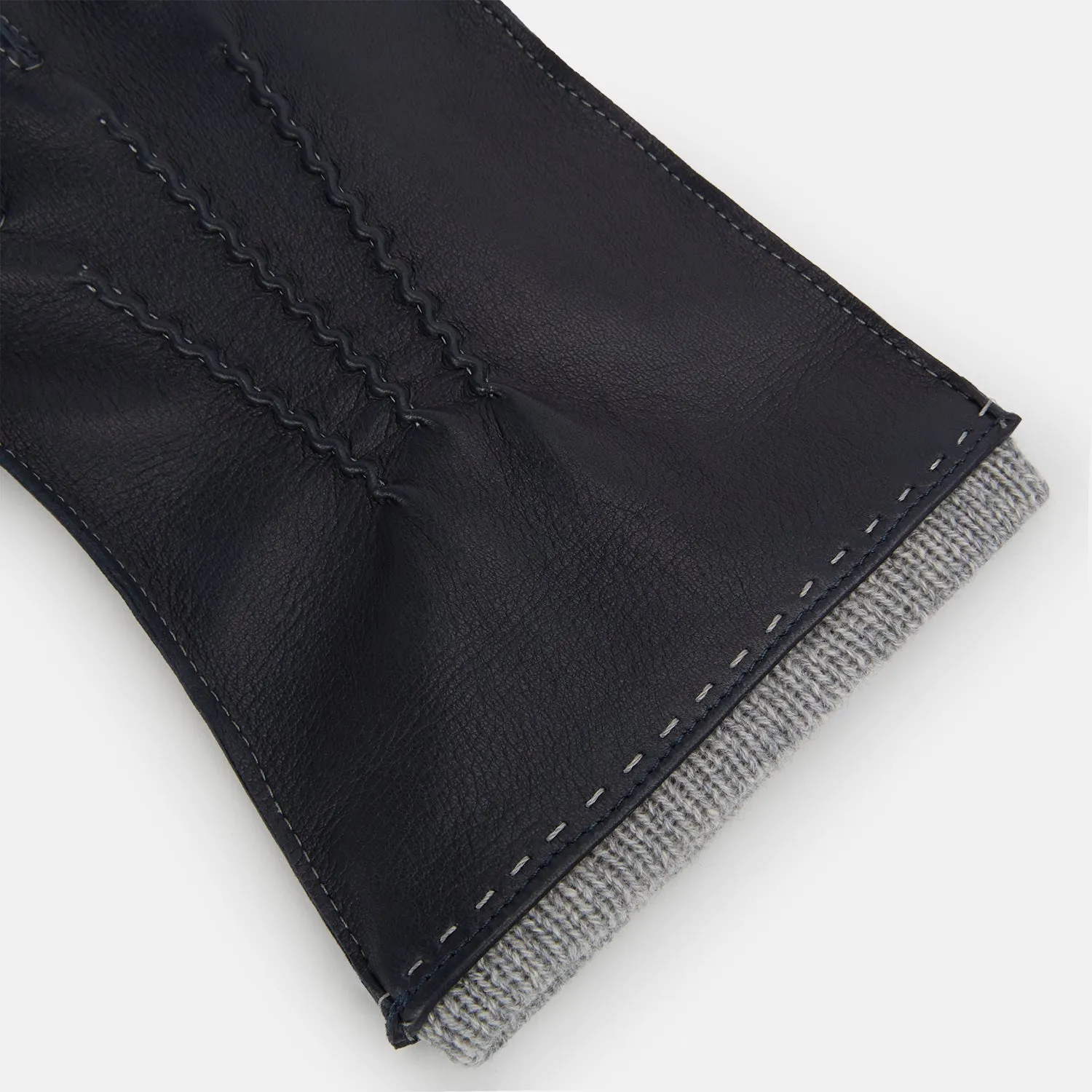 Navy/Grey Cashmere-Lined Hairsheep Leather Gloves sold by Turnbull & Asser product image thumbnail 2