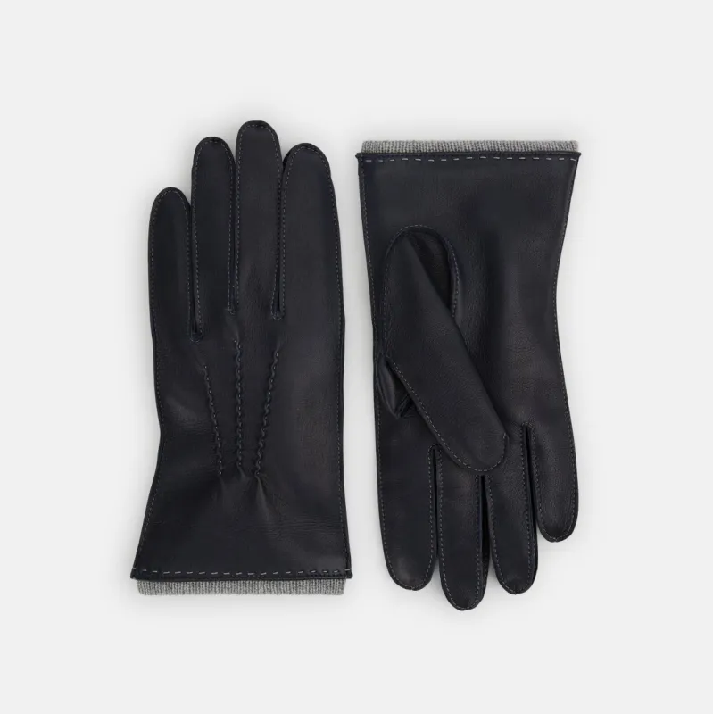 Navy/Grey Cashmere-Lined Hairsheep Leather Gloves sold by Turnbull & Asser