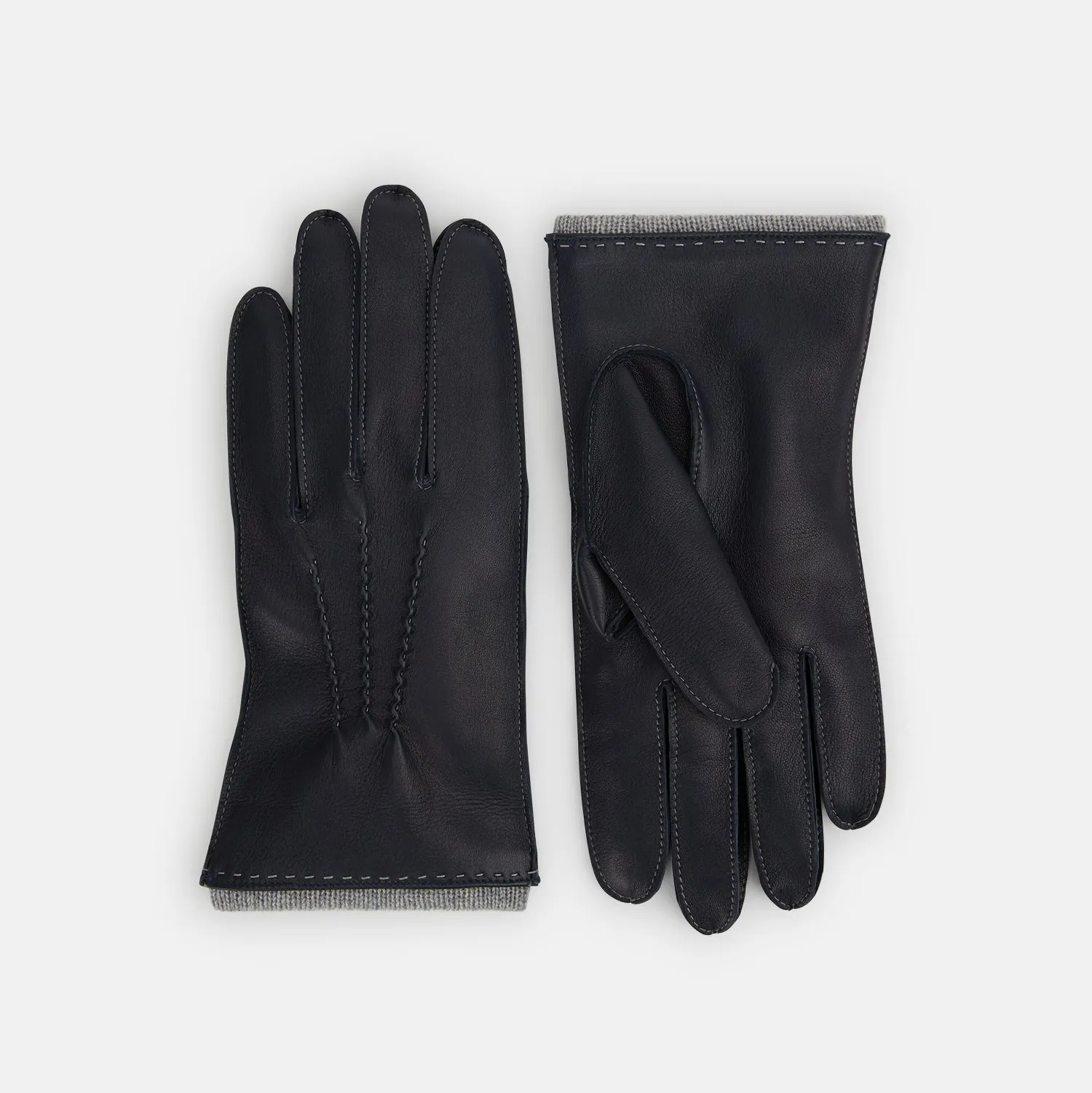 Navy/Grey Cashmere-Lined Hairsheep Leather Gloves sold by Turnbull & Asser