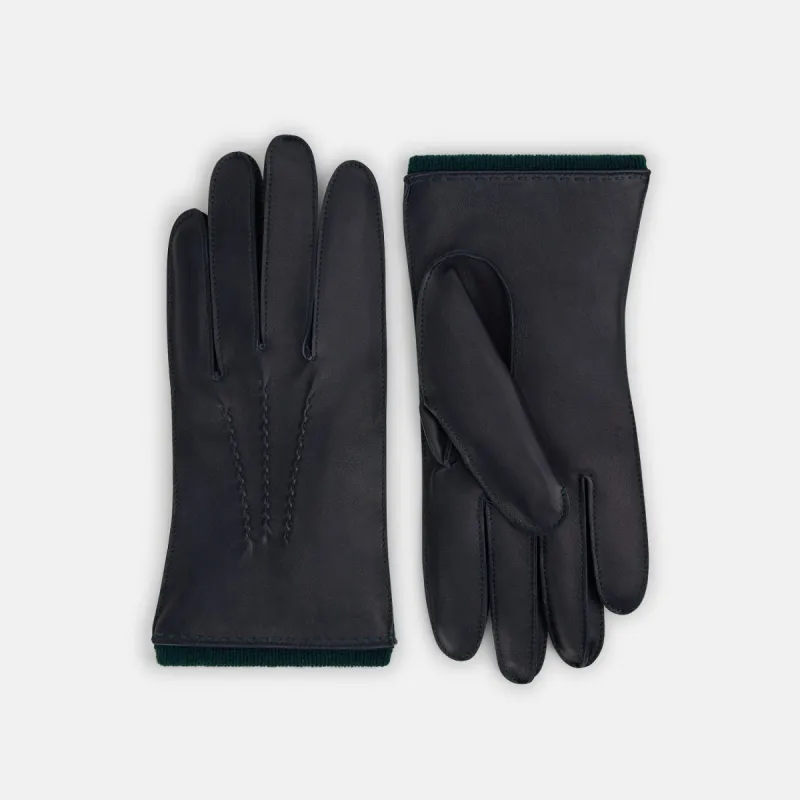 Navy/Forest Green Cashmere-Lined Hairsheep Leather Gloves sold by Turnbull & Asser