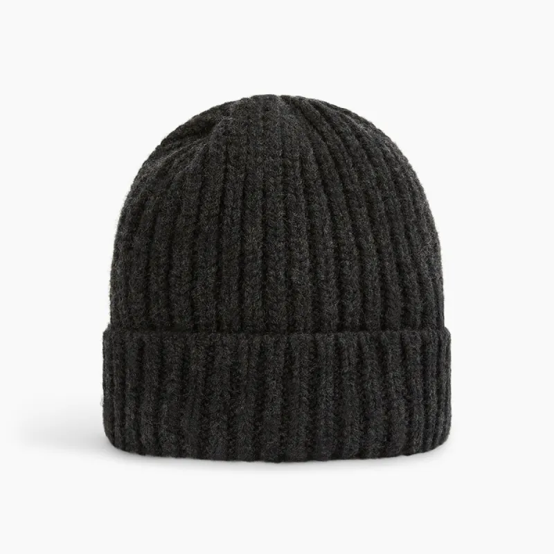 Charcoal Melange Ribbed Cashmere Beanie sold by Turnbull & Asser
