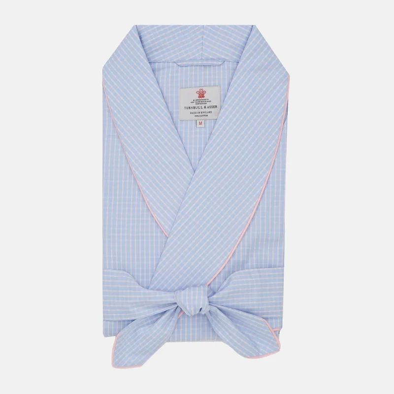 Blue & Pink Poplin Cotton Check Dressing Gown sold by Turnbull & Asser