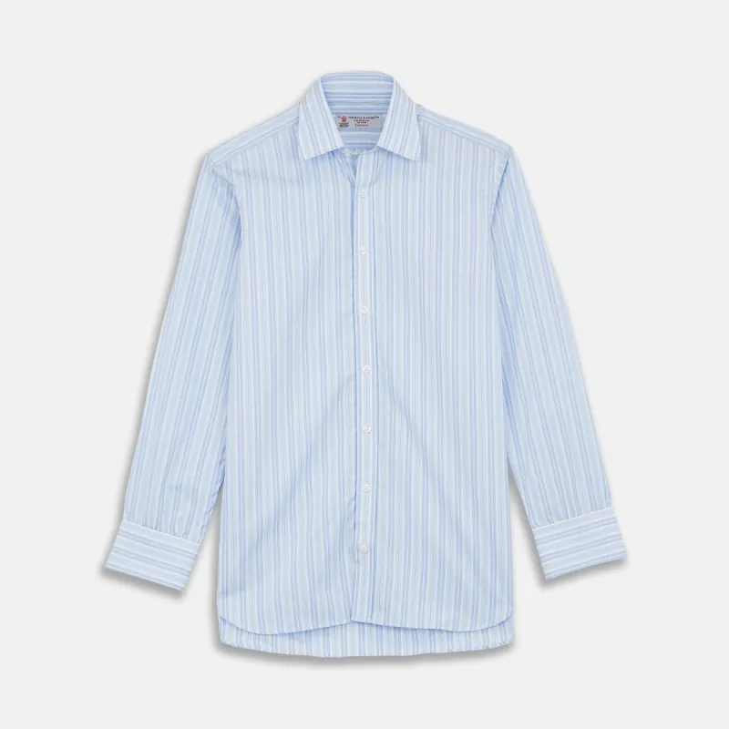Blue & White Stripe Poplin Cotton Regular Fit Shirt with T&A Collar & Double Cuffs sold by Turnbull & Asser