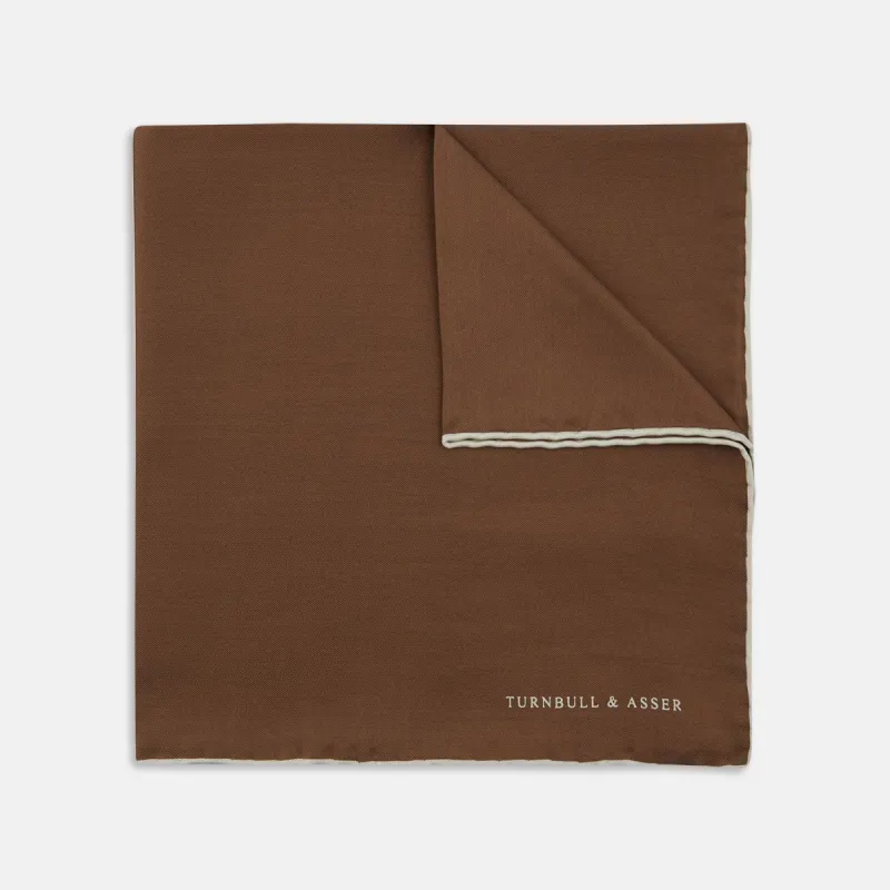 Brown and White Piped Silk Pocket Square sold by Turnbull & Asser