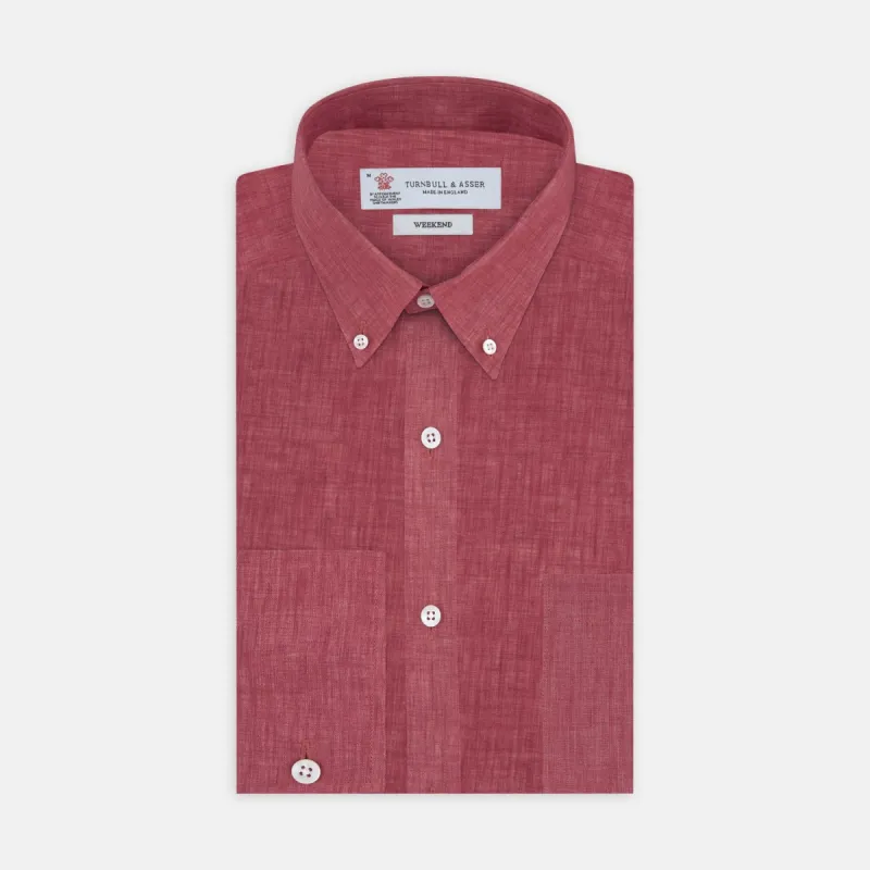 Weekend Fit Red Linen Shirt with Dorset Collar and 1-Button Cuff sold by Turnbull & Asser