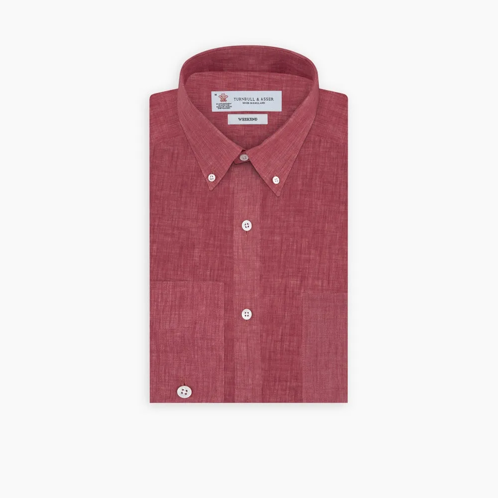 Weekend Fit Red Linen Shirt with Dorset Collar and 1-Button Cuff sold by Turnbull & Asser product image thumbnail 3