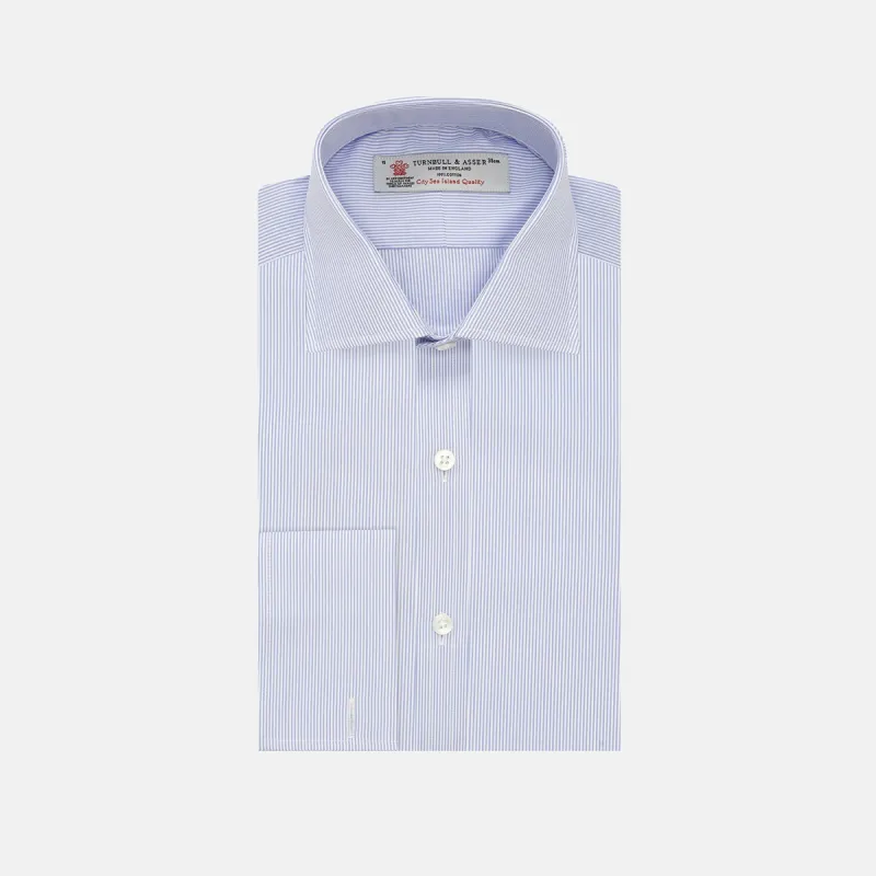 Blue and White Sea Island Quality Cotton Fine Bengal Stripe Shirt with Regent Collar and Double Cuffs sold by Turnbull & Asser