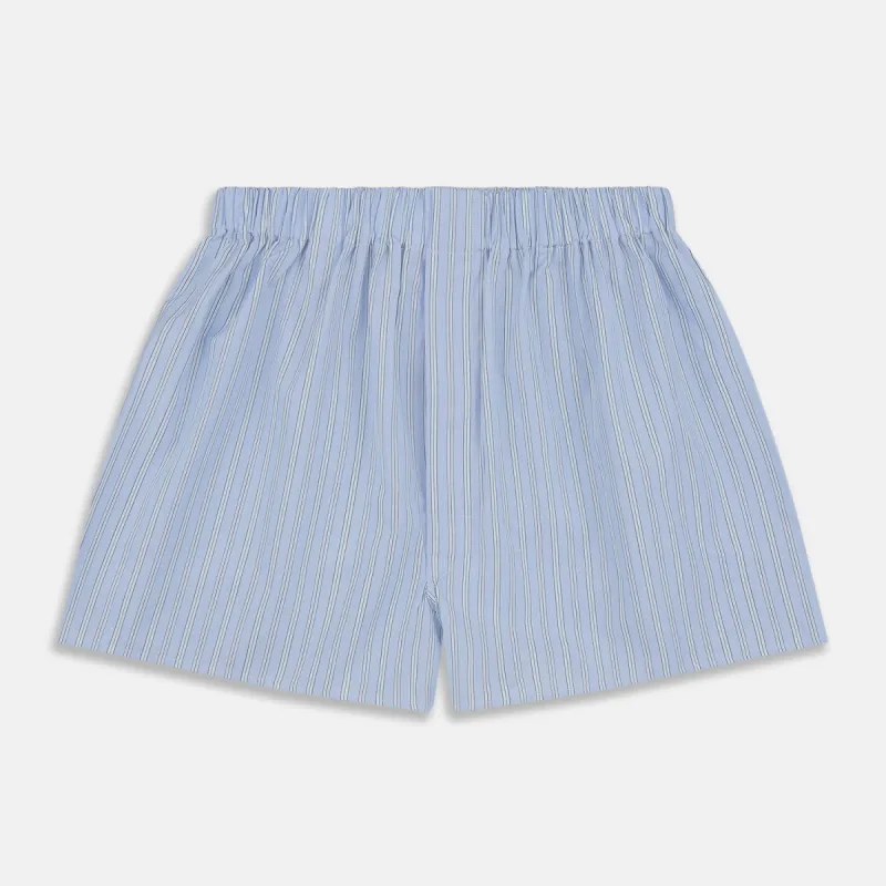 Blue and Green Stripe Poplin Cotton Boxer Shorts sold by Turnbull & Asser
