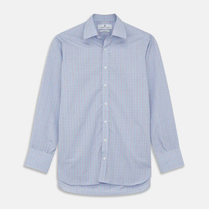 Blue And Pink Check Poplin Cotton Regular Fit Shirt with T&A Collar and 3-Button Cuffs sold by Turnbull & Asser