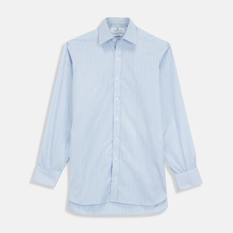 Blue and White Fine Stripe Shirt with T&A Collar and 3-Button Cuffs sold by Turnbull & Asser