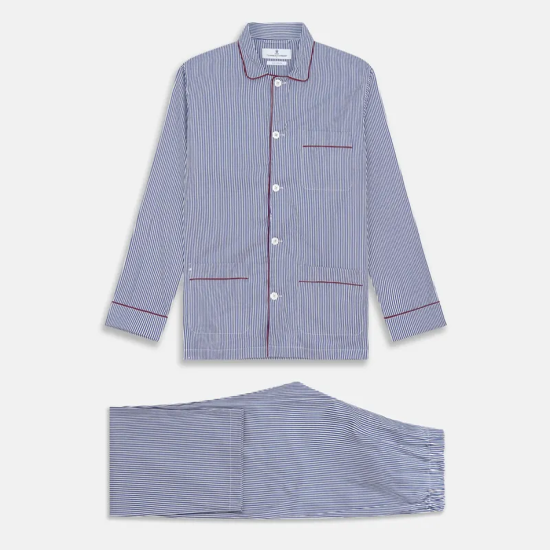 Navy & White Stripe Cotton Modern Pyjama Set sold by Turnbull & Asser