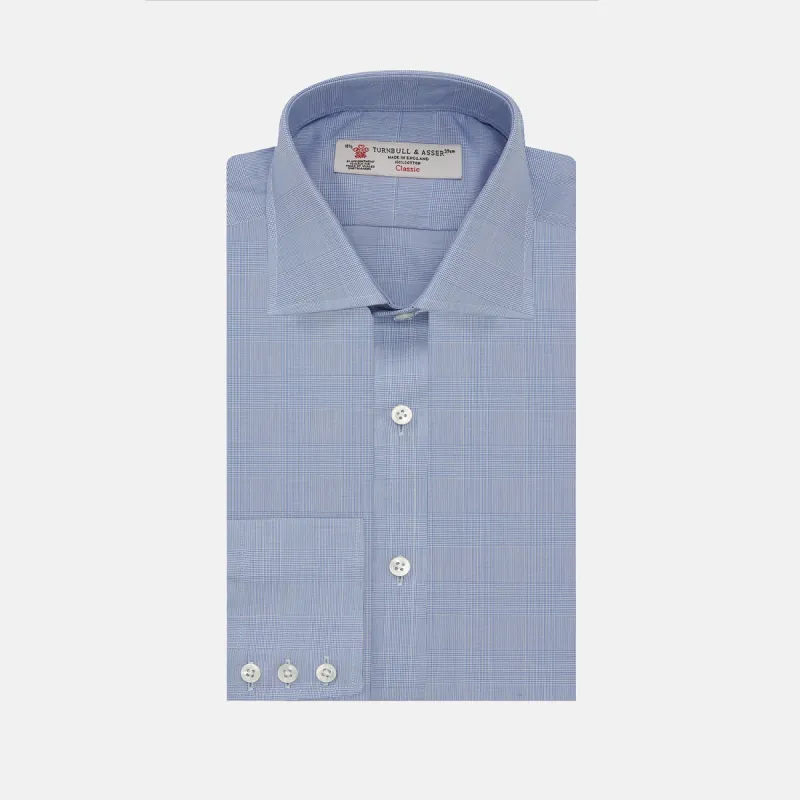 Blue Prince of Wales Check Shirt with Regent Collar and Button Cuffs sold by Turnbull & Asser
