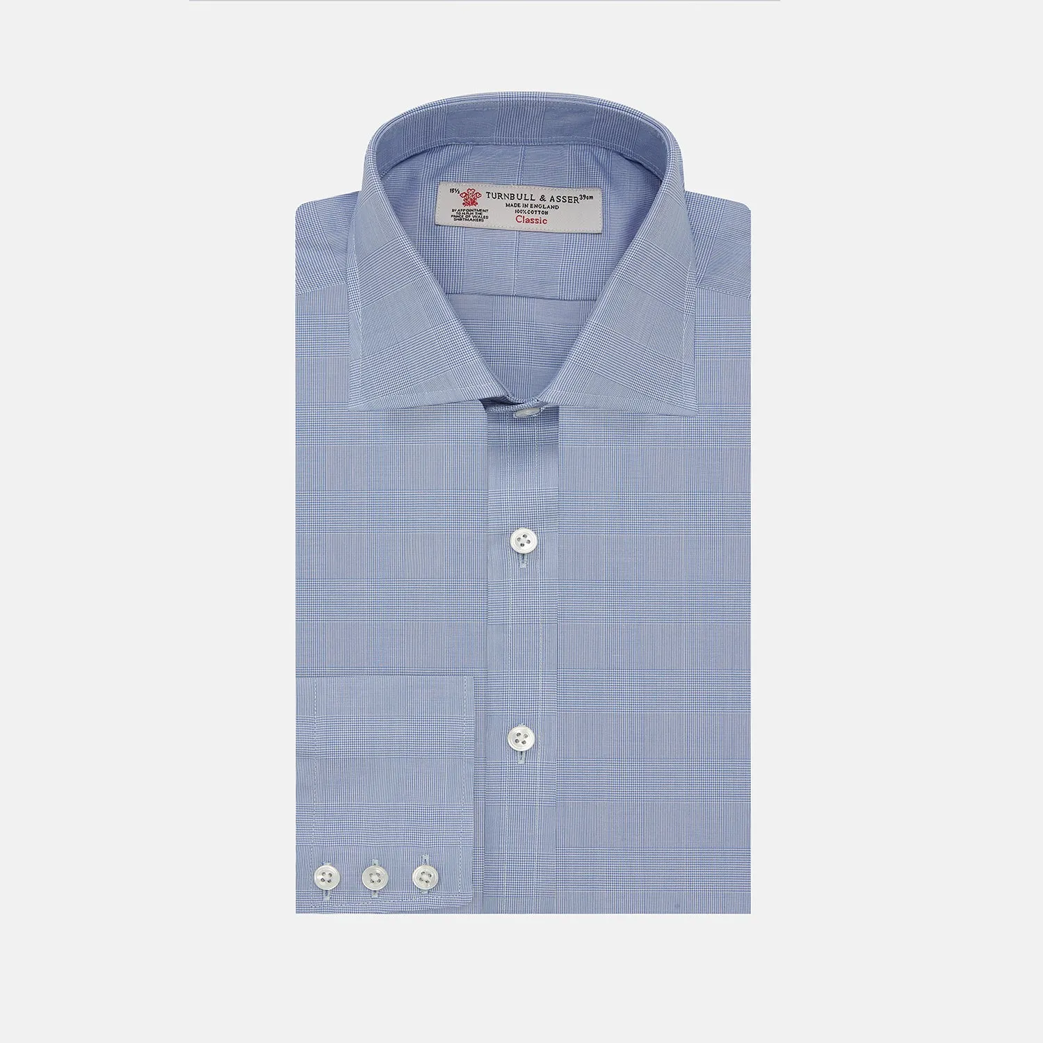 Blue Prince of Wales Check Shirt with Regent Collar and Button Cuffs sold by Turnbull & Asser