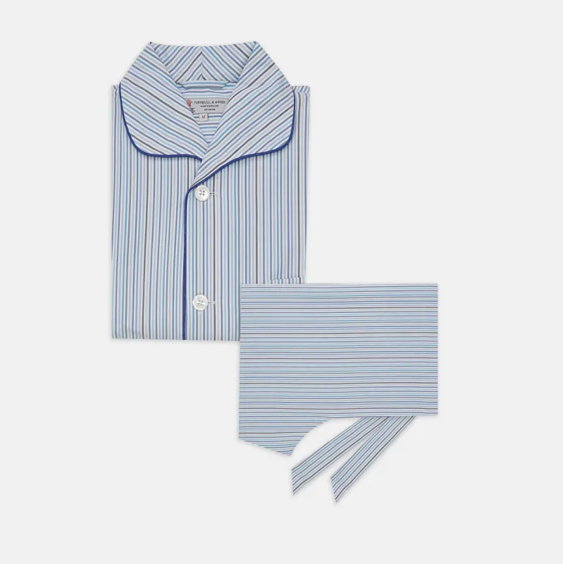 Blue & White Twill Cotton Stripe Pyjama Set sold by Turnbull & Asser