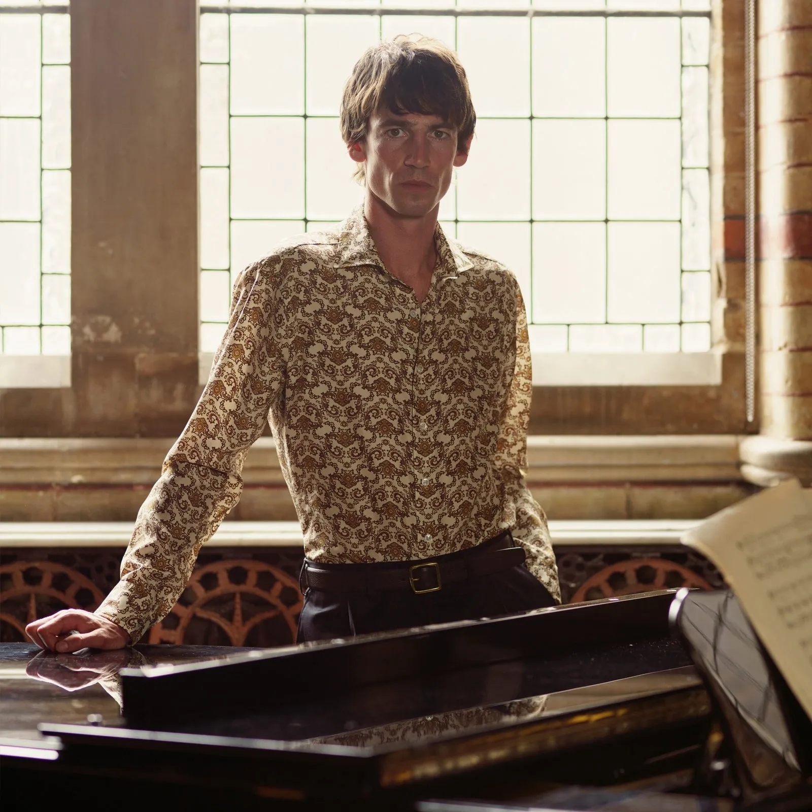 Tailored Fit Cream Jagger Print Silk Shirt with Kent Collar and 2-Button Cuffs sold by Turnbull & Asser product image thumbnail 2