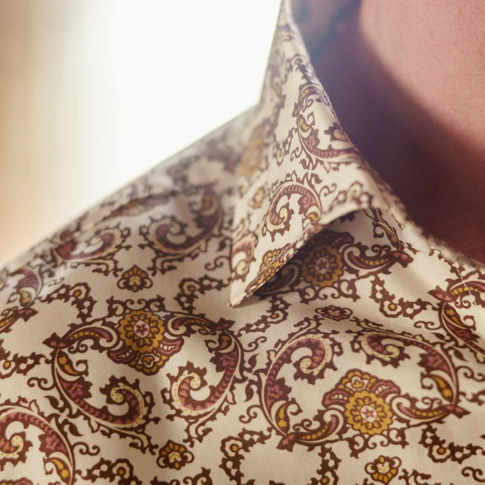 Tailored Fit Cream Jagger Print Silk Shirt with Kent Collar and 2-Button Cuffs sold by Turnbull & Asser product image thumbnail 4