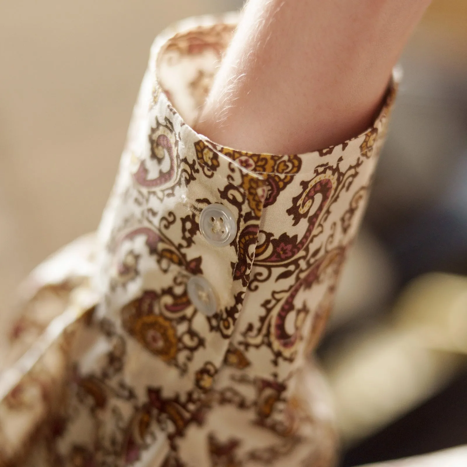 Tailored Fit Cream Jagger Print Silk Shirt with Kent Collar and 2-Button Cuffs sold by Turnbull & Asser product image thumbnail 5