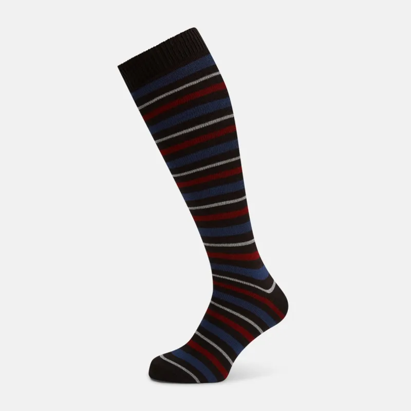 Dark Chocolate Striped Merino Wool Long Socks sold by Turnbull & Asser