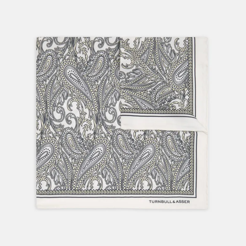 White and Yellow House Paisley Silk Pocket Square sold by Turnbull & Asser