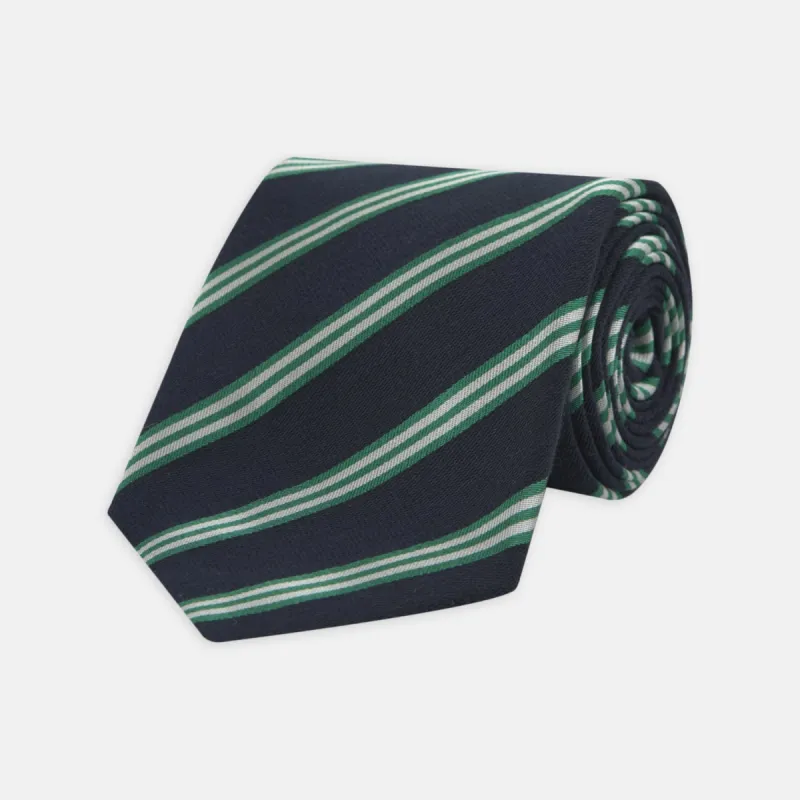 Navy, Green and White Multi Repp Stripe Silk Tie sold by Turnbull & Asser