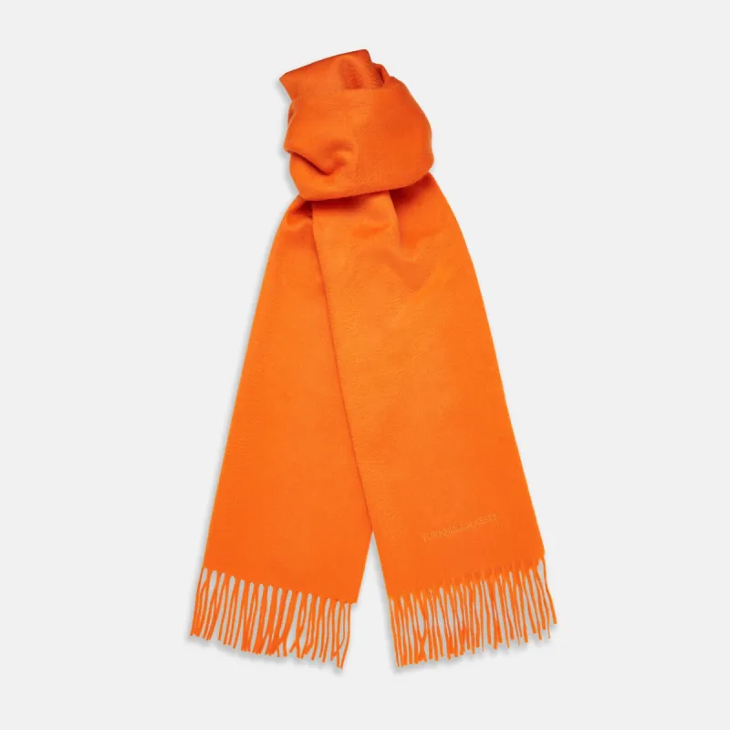 Orange Purled Fringe Cashmere Scarf sold by Turnbull & Asser