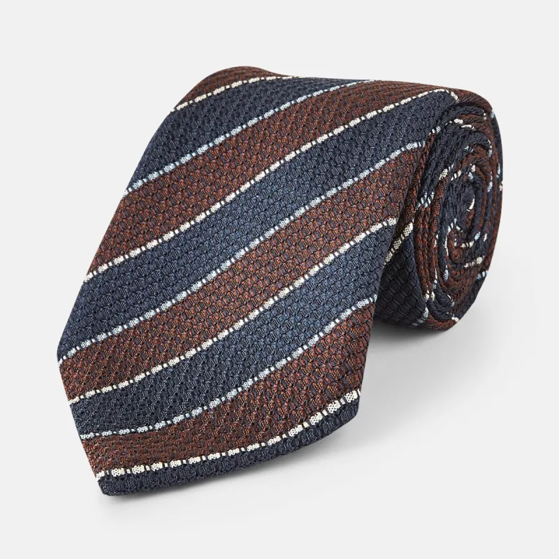Burgundy & Navy Multi Stripe Silk Tie sold by Turnbull & Asser