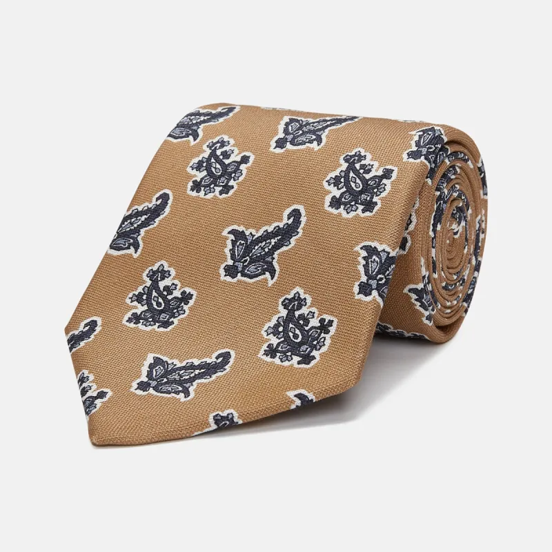 Toffee Paisley Floral Cotton Silk Blend Tie sold by Turnbull & Asser