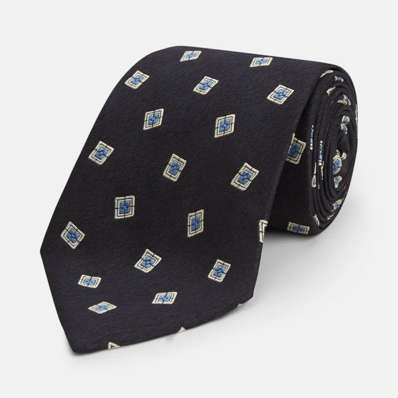 Navy Multi Geo Silk Tie sold by Turnbull & Asser