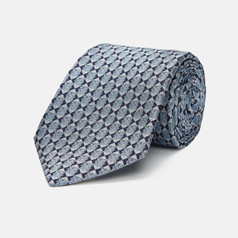 Chambray Blue Graphic Floral Silk Jacquard Tie made by Turnbull & Asser