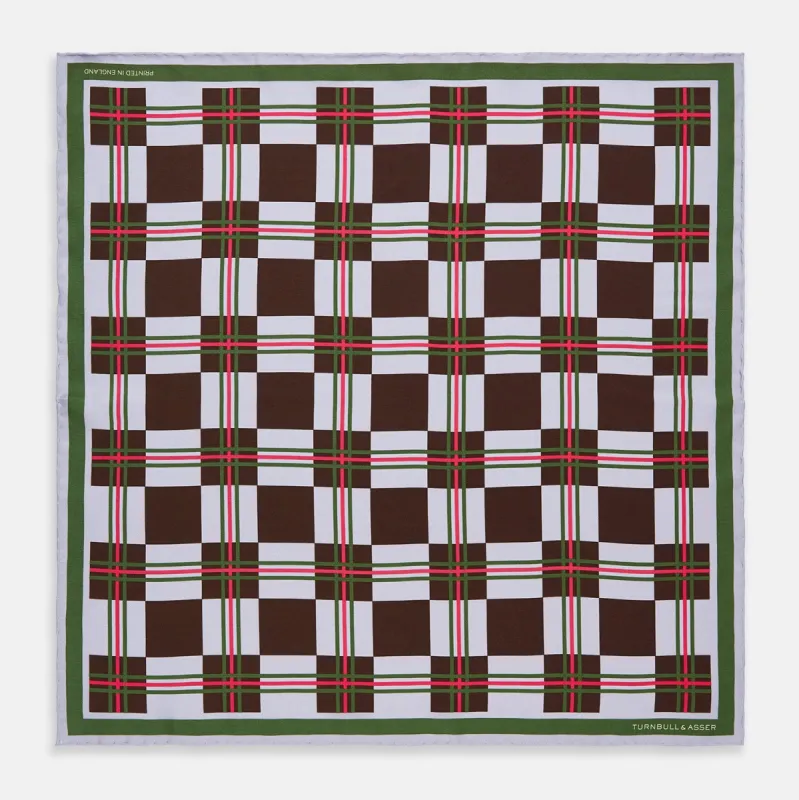Green and Red Checked Chess Board Silk Pocket Square sold by Turnbull & Asser