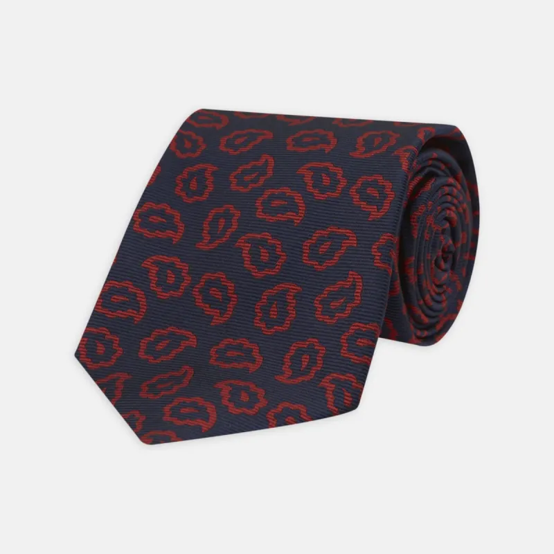 Navy and Red Petal Paisley Silk Tie sold by Turnbull & Asser