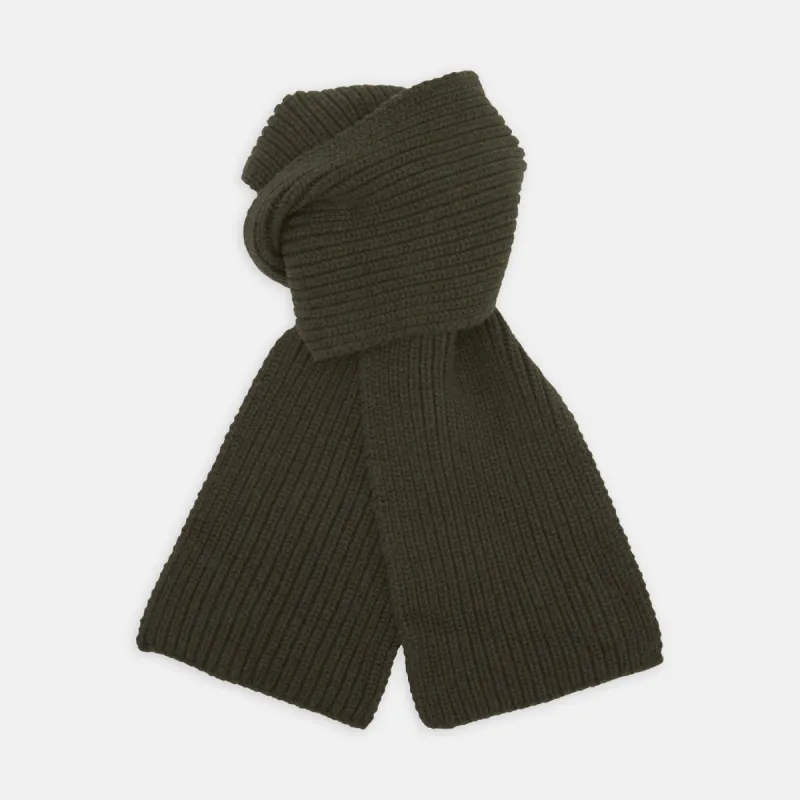 Khaki Green Knitted Cashmere Scarf sold by Turnbull & Asser