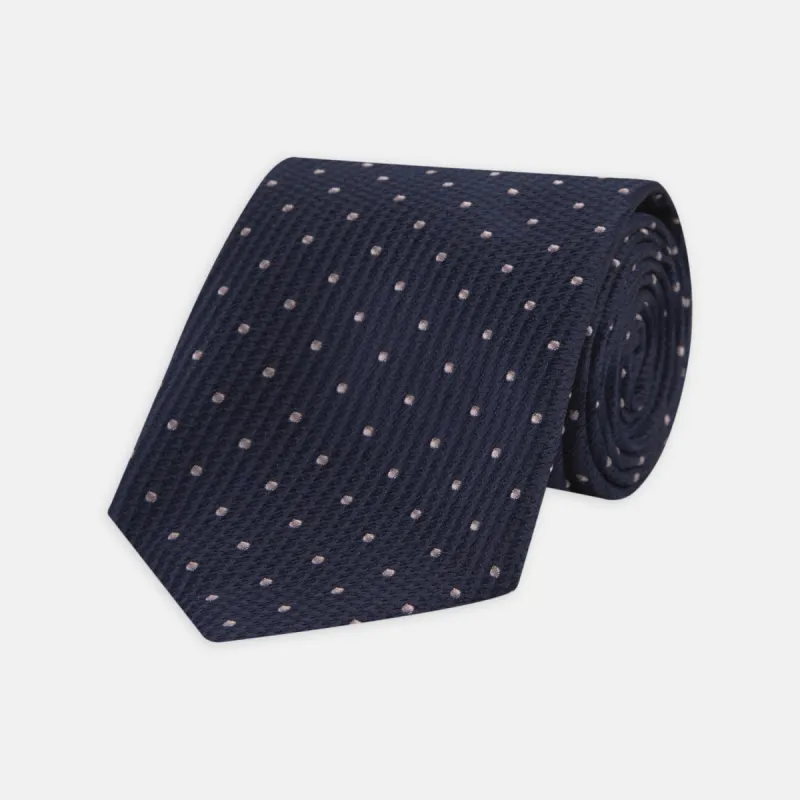 Navy and Rose Spot Lace Silk Tie sold by Turnbull & Asser
