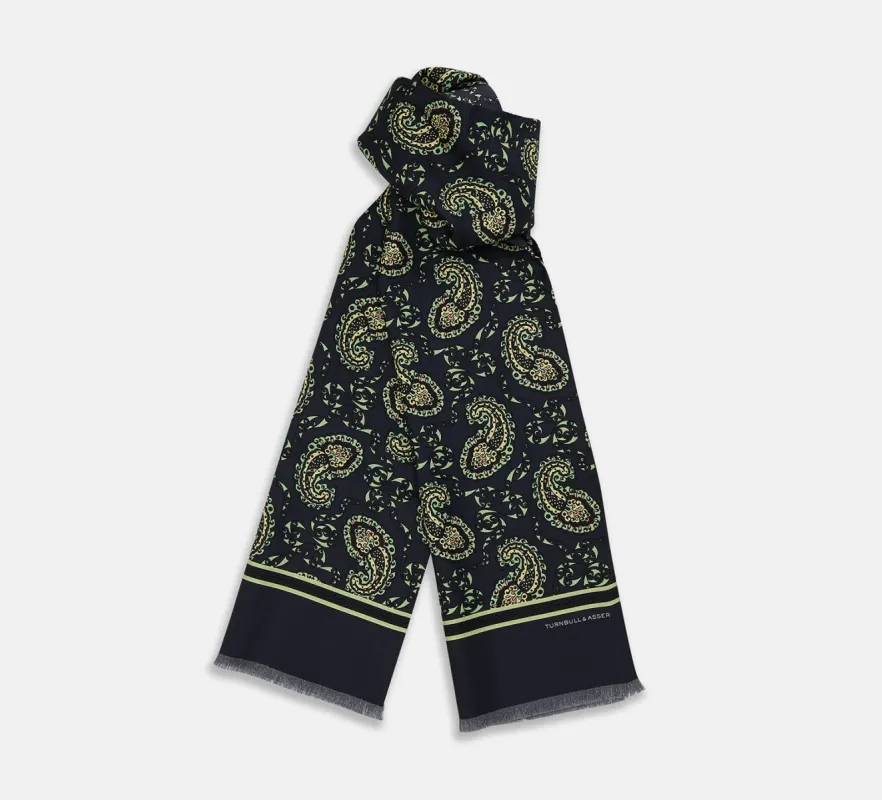Navy Paisley Silk Lawton Scarf sold by Turnbull & Asser