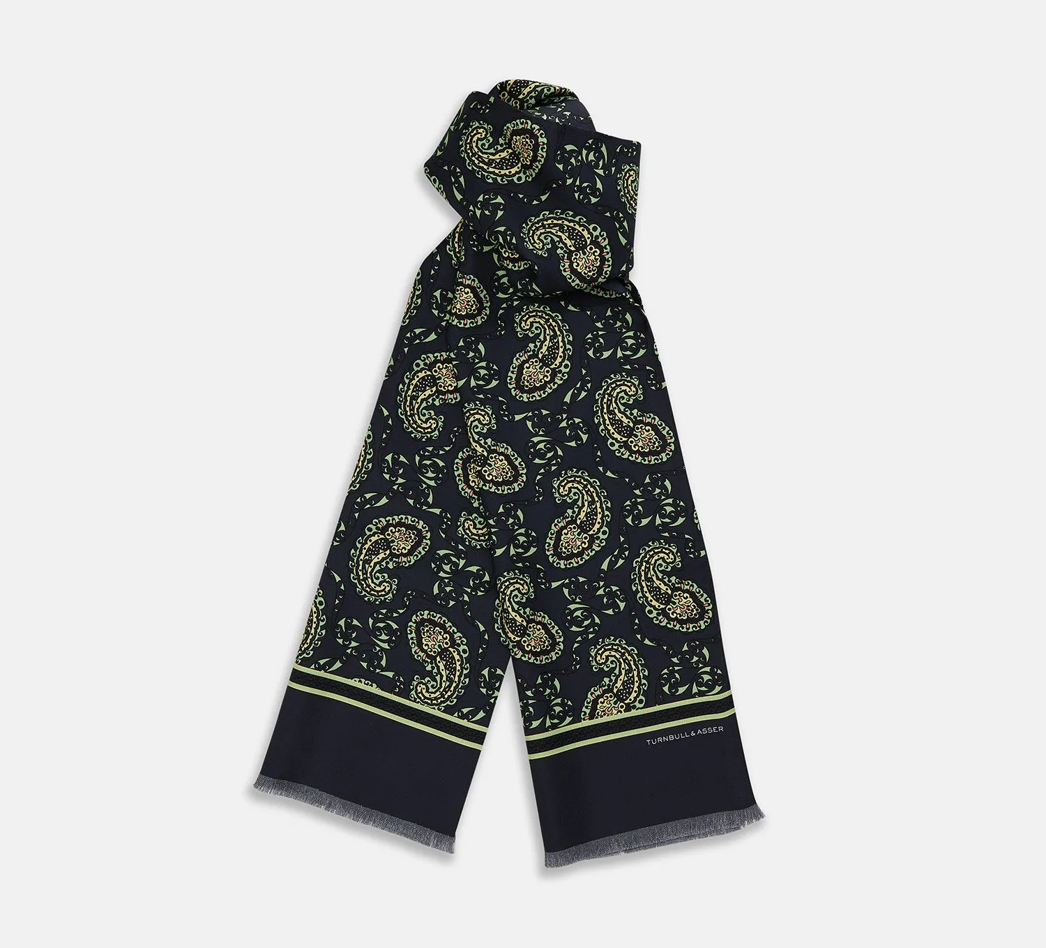 Navy Paisley Silk Lawton Scarf sold by Turnbull & Asser
